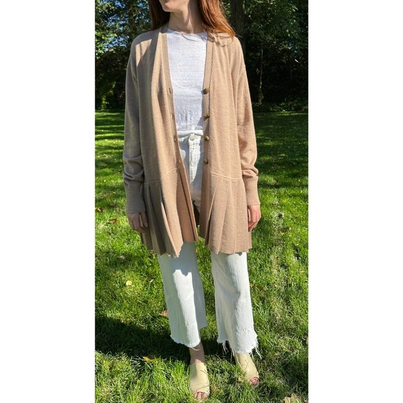 Lauren Manoogian OS One Size Pleat Cardigan Camel Wool Baby Alpaca NWT - Picture 8 of 16